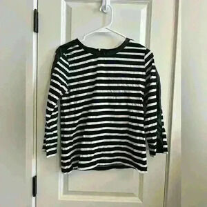 J Crew black and white striped blouse size small leather and zipper